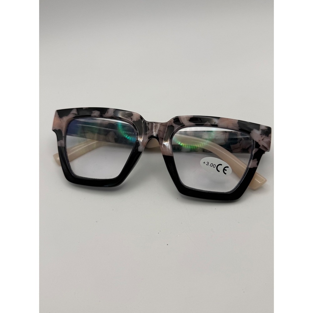 Peepers Take a Bow 3169 Blue Light Reading Glasses +3.00 Black Tan Tortoise pink